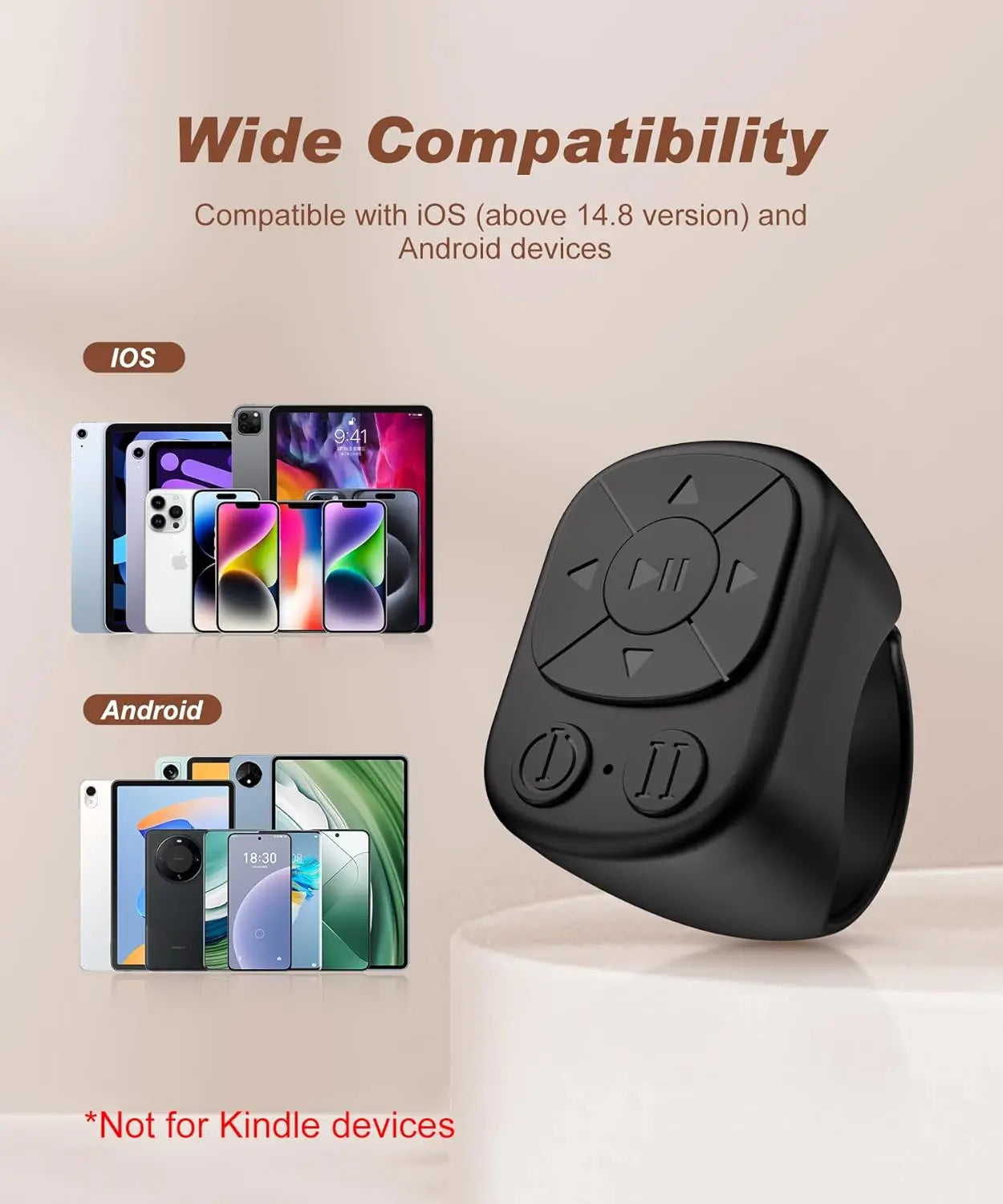 El control remoto Tiktok Scrolling Ring es adecuado para iPhone, iPad, Bluetooth Page Pass Ring Roller, función de control remoto para cámara, video corto y música, compatible con teléfonos iOS y Android.