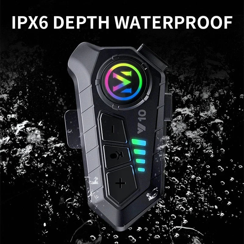 Auriculares Bluetooth 5.3 para casco de motocicleta Y10 con luces de colores, resistentes al agua, inalámbricos, manos libres y resistentes al agua.