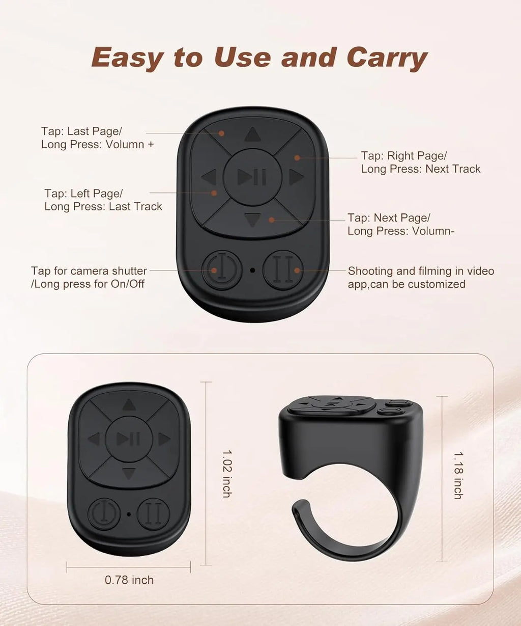 El control remoto Tiktok Scrolling Ring es adecuado para iPhone, iPad, Bluetooth Page Pass Ring Roller, función de control remoto para cámara, video corto y música, compatible con teléfonos iOS y Android.