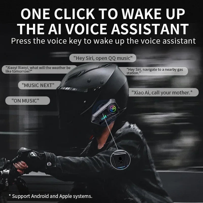 Auriculares Bluetooth 5.3 para casco de motocicleta Y10 con luces de colores, resistentes al agua, inalámbricos, manos libres y resistentes al agua.