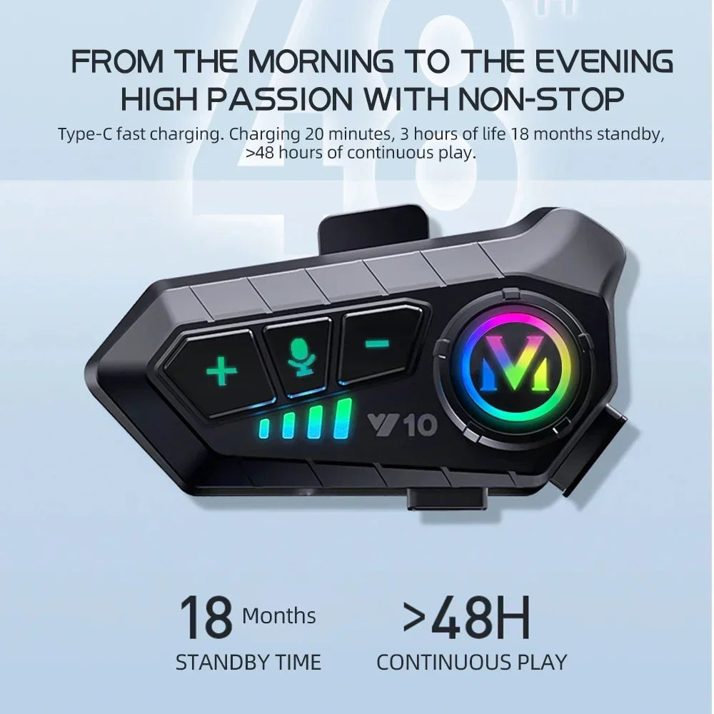 Auriculares Bluetooth 5.3 para casco de motocicleta Y10 con luces de colores, resistentes al agua, inalámbricos, manos libres y resistentes al agua.