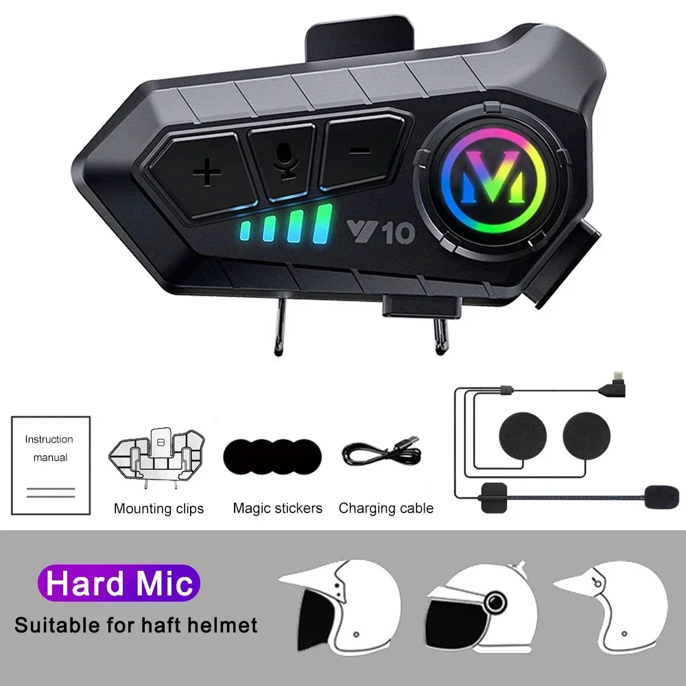 Auriculares Bluetooth 5.3 para casco de motocicleta Y10 con luces de colores, resistentes al agua, inalámbricos, manos libres y resistentes al agua.
