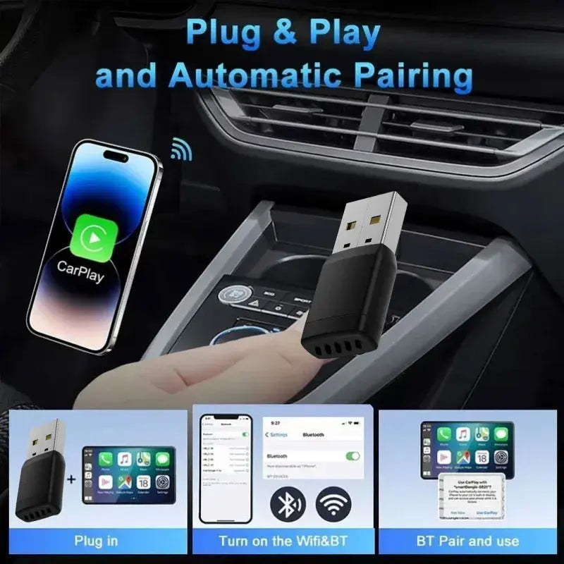 Mini reproductor multimedia portátil Carplay con soporte USB y SD. Accesorio compacto para coche.