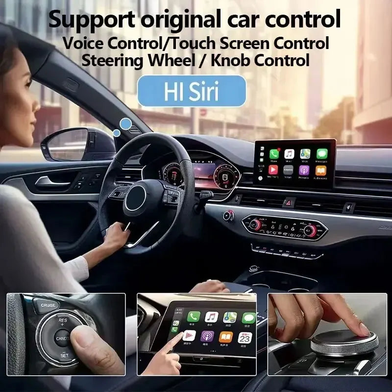 Mini reproductor multimedia portátil Carplay con soporte USB y SD. Accesorio compacto para coche.