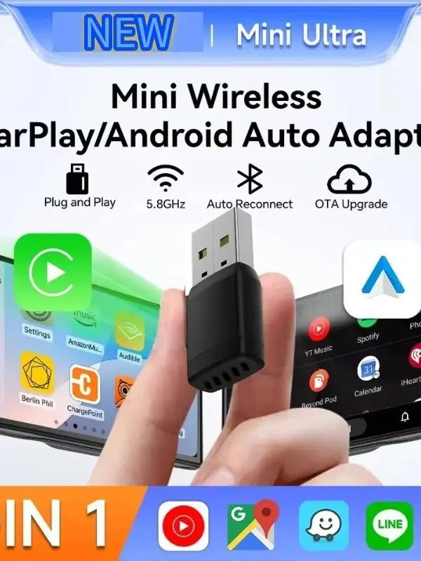 Mini reproductor multimedia portátil Carplay con soporte USB y SD. Accesorio compacto para coche.