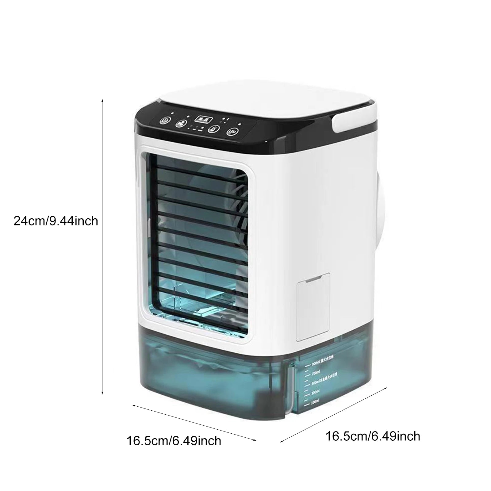 Aire acondicionado portátil, ventilador de escritorio con luz ambiental de colores, enfriador de aire evaporativo con compartimento para hielo, 3 velocidades de viento.