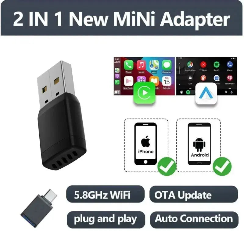 Mini reproductor multimedia portátil Carplay con soporte USB y SD. Accesorio compacto para coche.