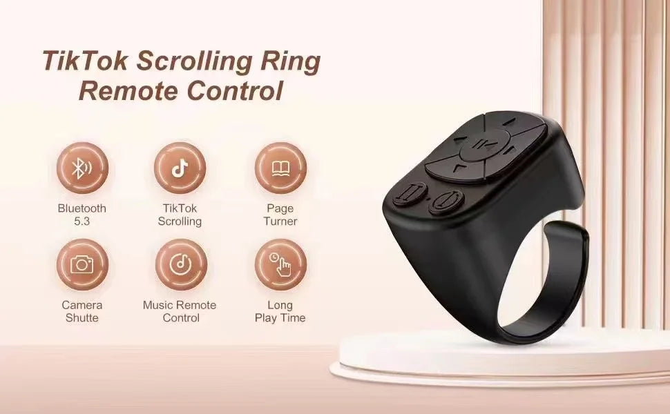 El control remoto Tiktok Scrolling Ring es adecuado para iPhone, iPad, Bluetooth Page Pass Ring Roller, función de control remoto para cámara, video corto y música, compatible con teléfonos iOS y Android.