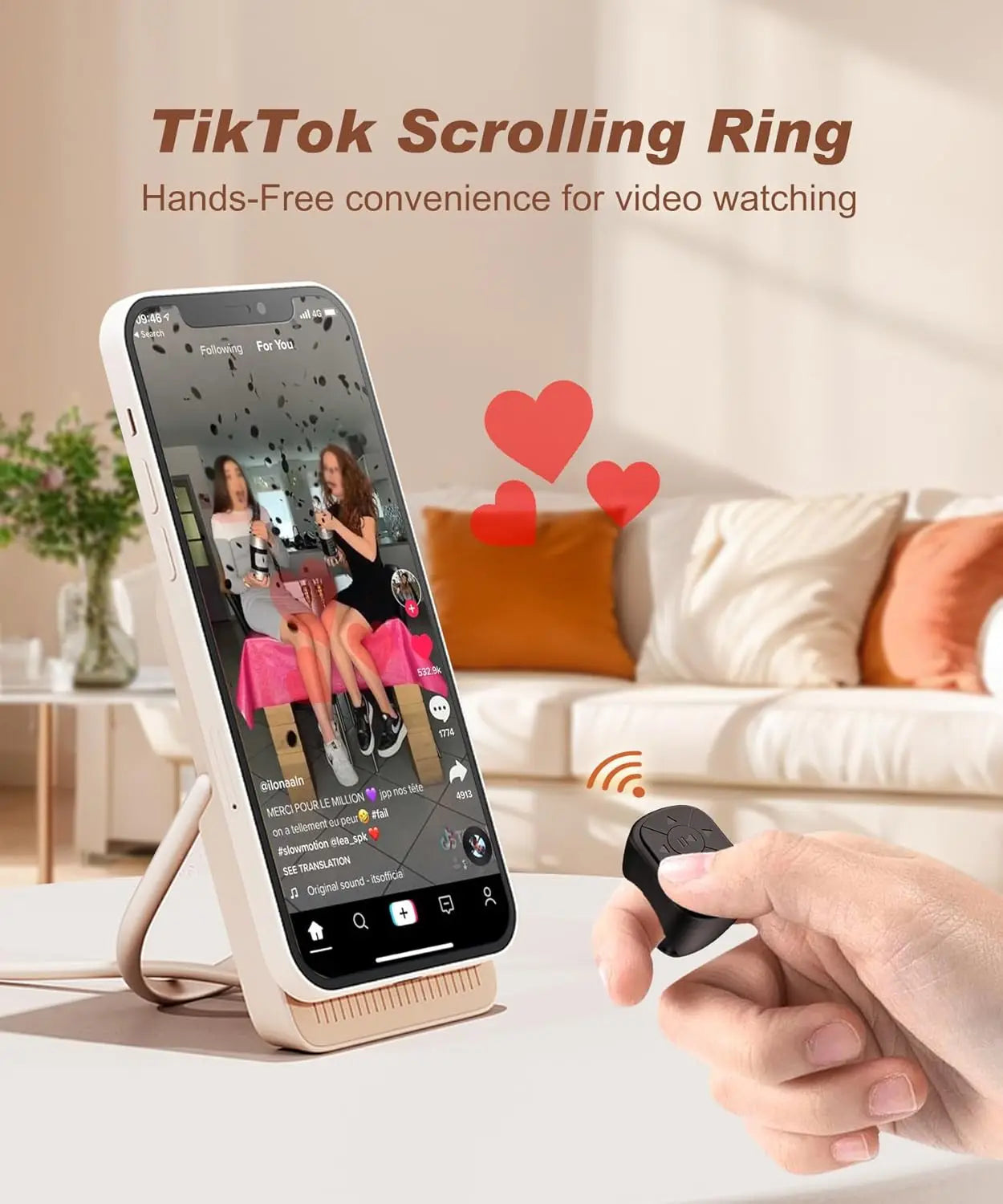 El control remoto Tiktok Scrolling Ring es adecuado para iPhone, iPad, Bluetooth Page Pass Ring Roller, función de control remoto para cámara, video corto y música, compatible con teléfonos iOS y Android.