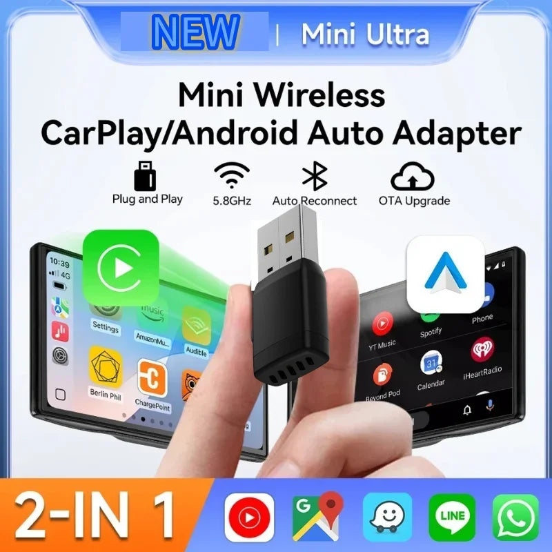 Mini reproductor multimedia portátil Carplay con soporte USB y SD. Accesorio compacto para coche.